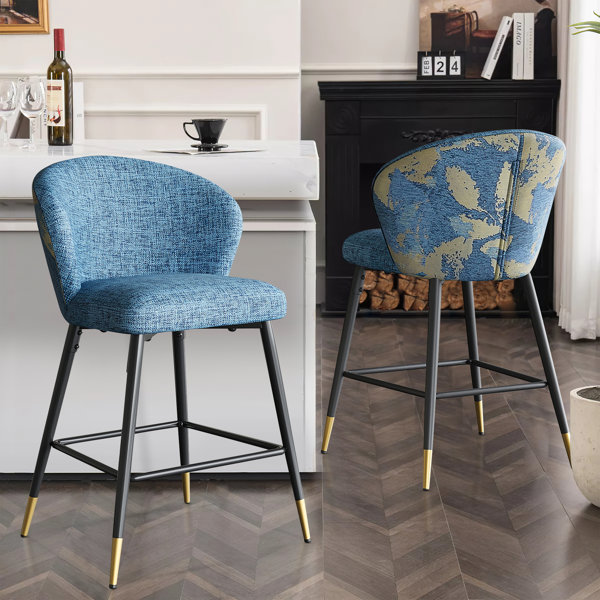 Everly Quinn Upholstered 25" Counter Stool, Bar Stool With Matel Frame